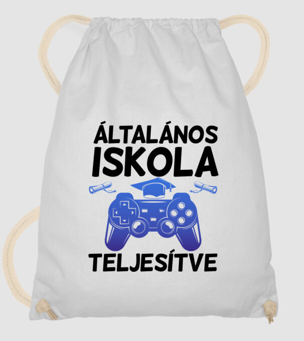 Általános iskola teljesítve gamer minta fehér pólón