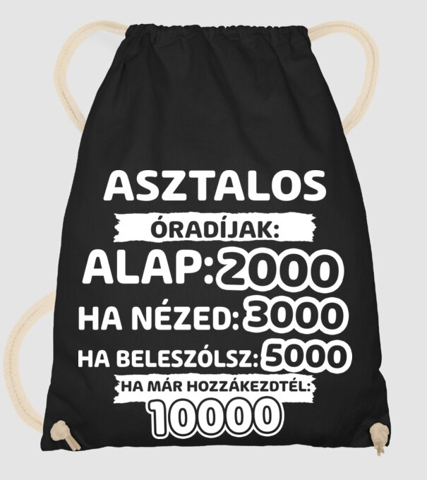 Asztalos óradíjak minta fekete pólón