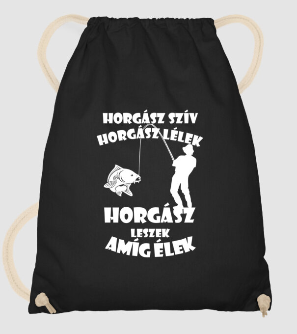 Horgász szív horgász lélek horgász leszek amíg élek minta fekete pólón