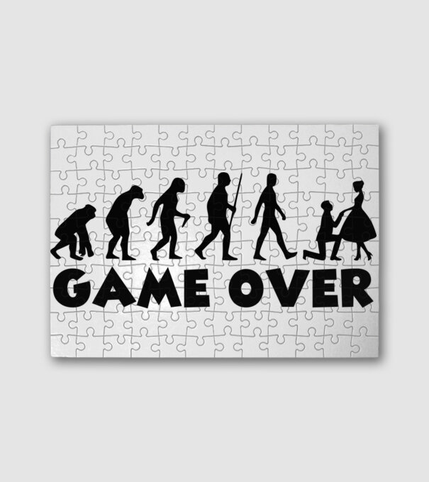 Game Over házasság minta fehér pólón