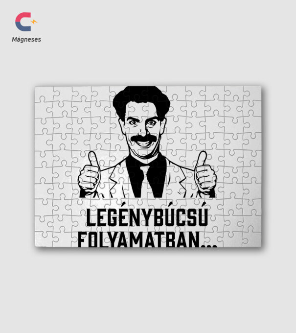 Borat legénybúcsú folyamatban minta fehér pólón