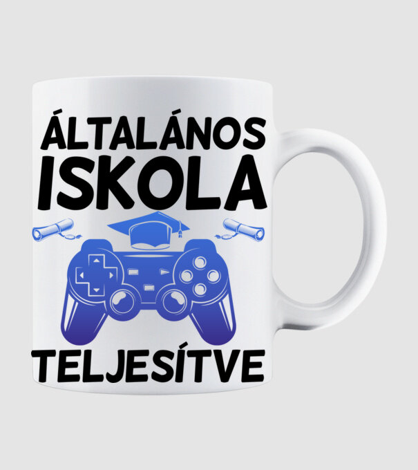 Általános iskola teljesítve gamer minta fehér pólón