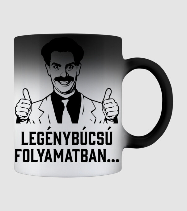 Borat legénybúcsú folyamatban minta fekete pólón