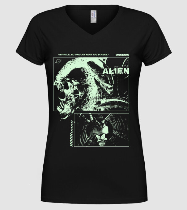 alien minta fekete pólón