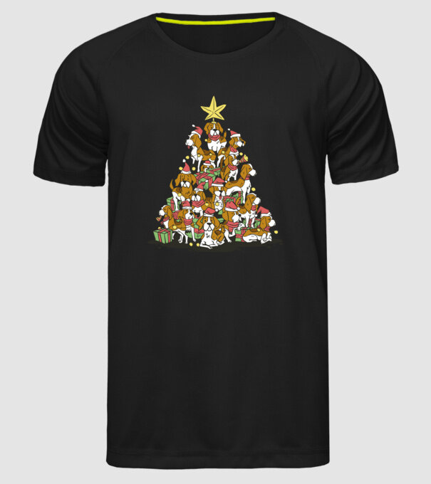 Beagle karácsonyfa minta fekete pólón