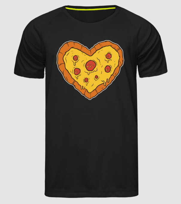 Pizza szív minta fekete pólón