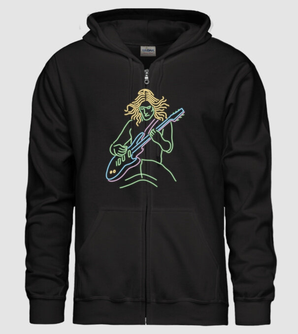 Neon gitáros minta fekete pólón