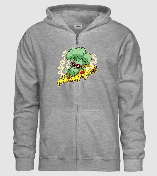 Brokkolis pizza minta szürke pólón