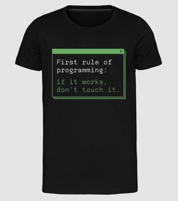 Programozó szabály minta fekete pólón