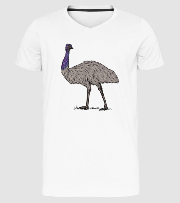 Emu minta fehér pólón