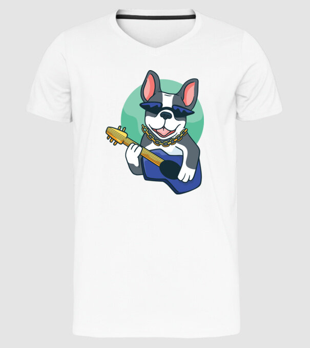 Gitáros bulldog minta fehér pólón