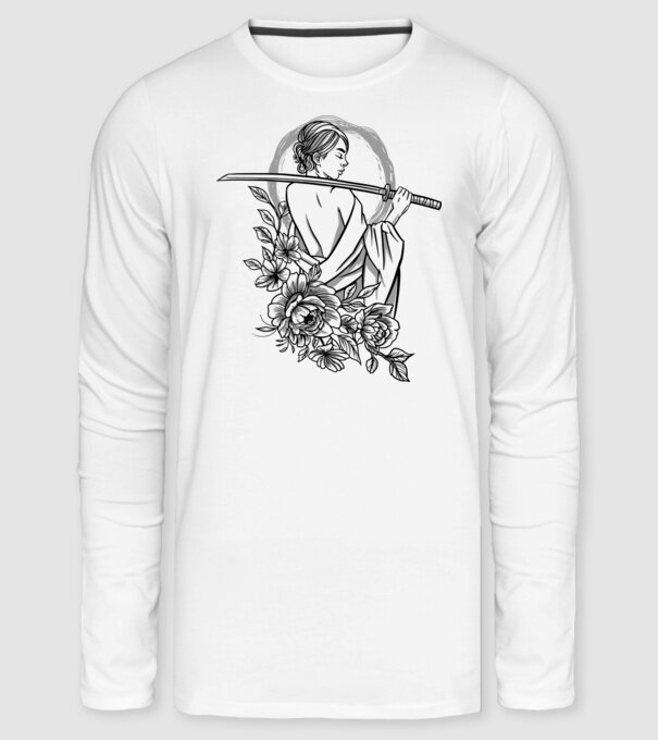 Samurai nő minta fehér pólón