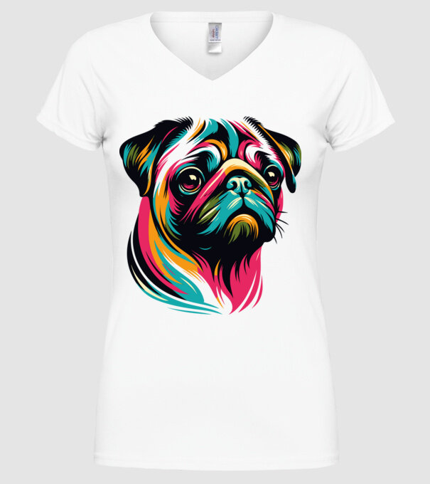 Mopsz minta fehér pólón