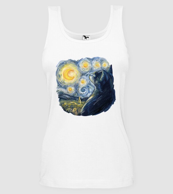 Van Gogh macskája minta fehér pólón