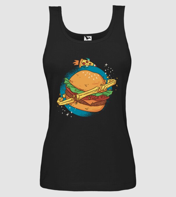 Burger bolygó minta fekete pólón