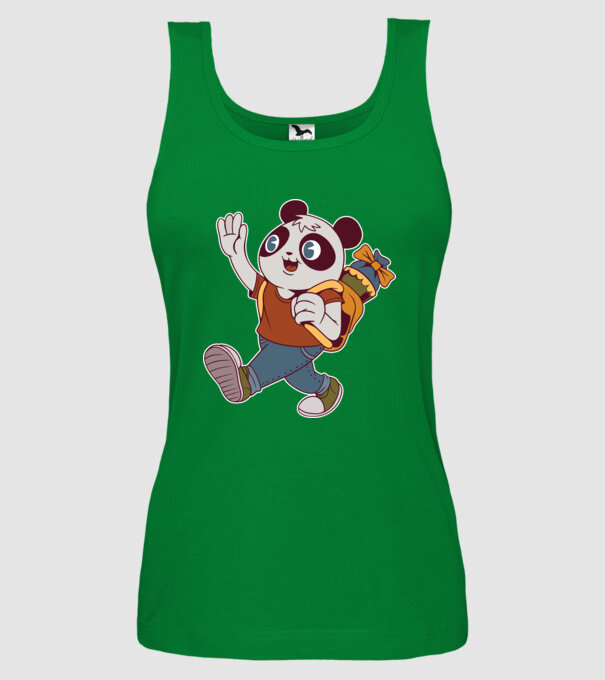 Iskolás panda minta zöld pólón