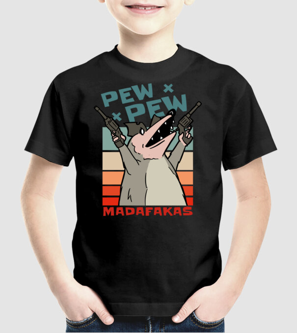 Oposszum pew pew minta fekete pólón