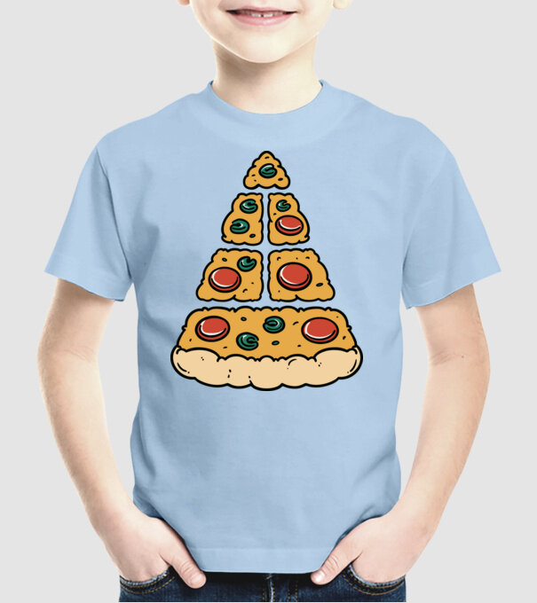 Pizza piramis minta világoskék pólón