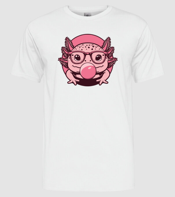 Axolotl rágóval minta fehér pólón