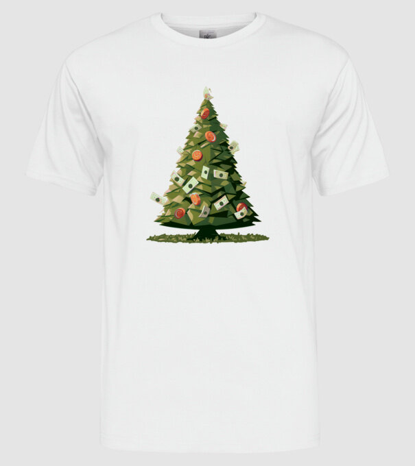Pénz karácsonyfa minta fehér pólón