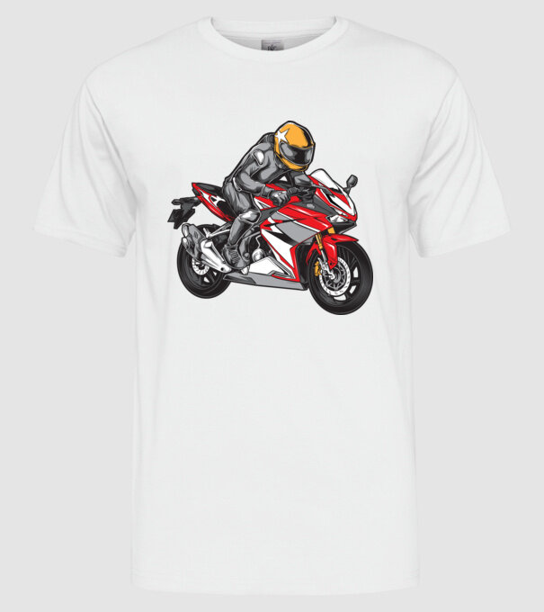 Versenymotor minta fehér pólón