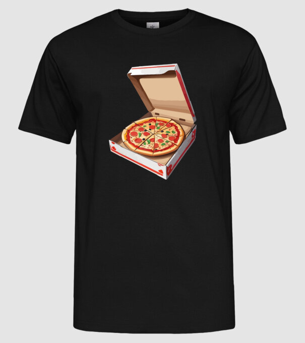 Pizzás doboz minta fekete pólón