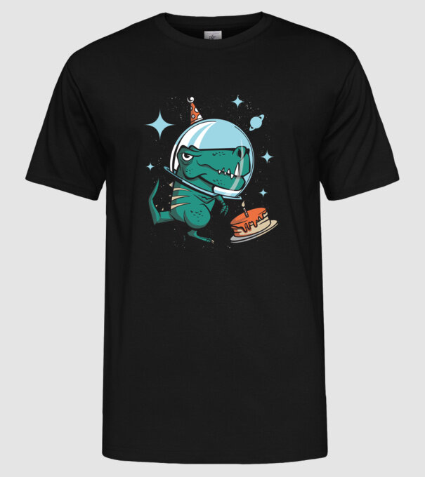 Űrhajós T-rex minta fekete pólón
