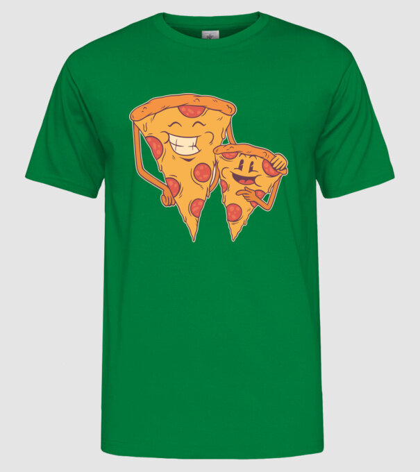 Pizza család minta zöld pólón