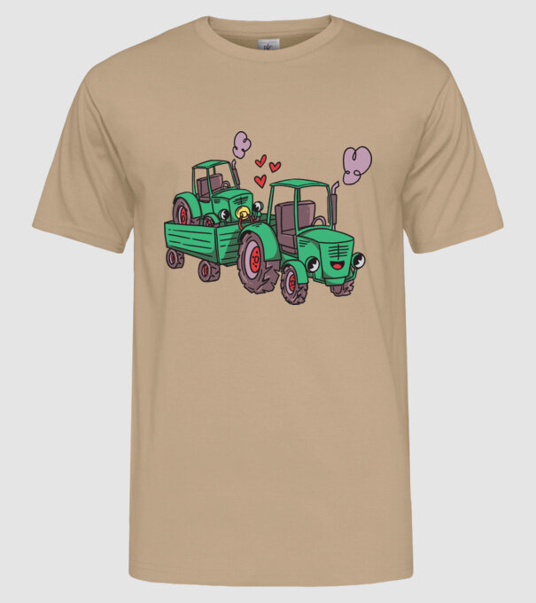 Traktor család minta homokszín pólón