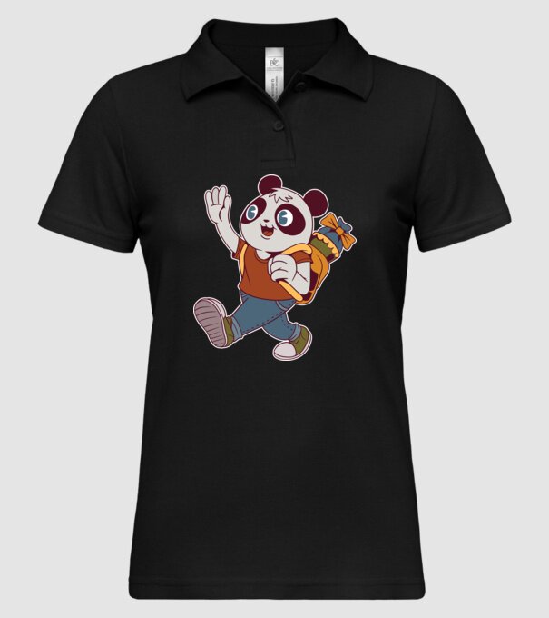 Iskolás panda minta fekete pólón