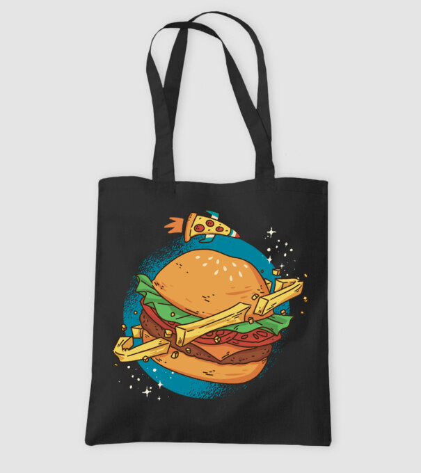 Burger bolygó minta fekete pólón