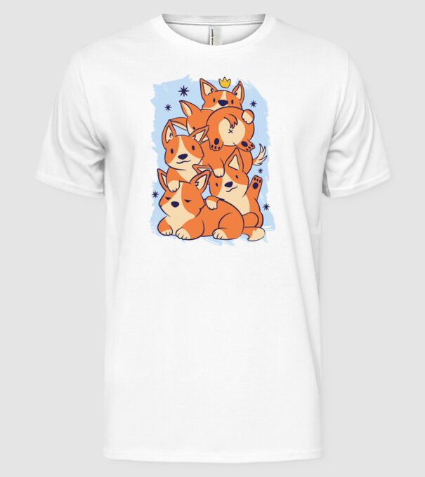 Corgi kupac minta fehér pólón
