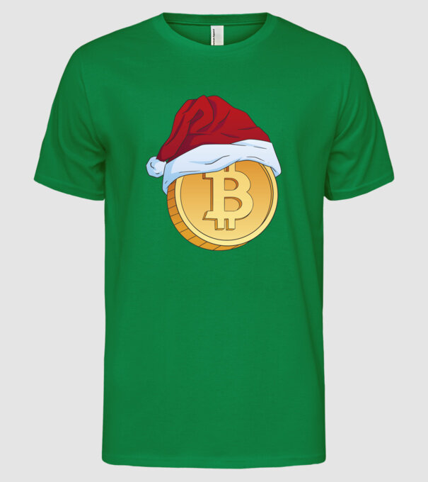 Karácsonyi bitcoin minta zöld pólón