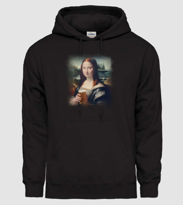 Mona Lisa sörrel minta fekete pólón