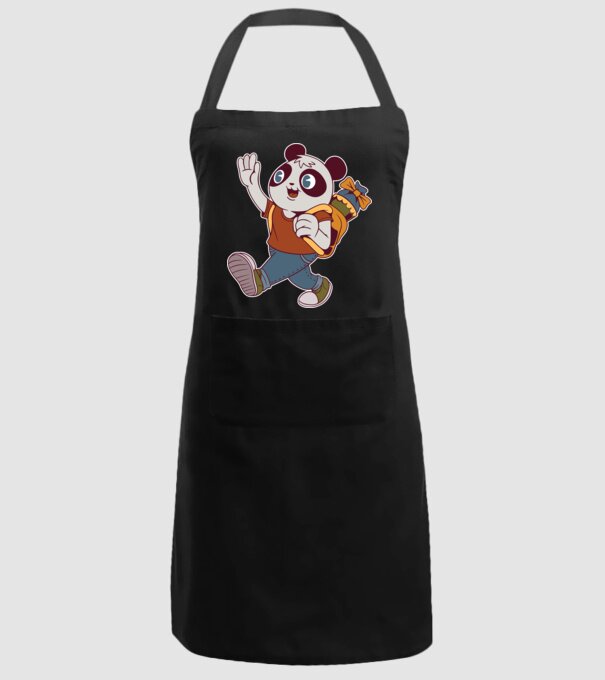 Iskolás panda minta fekete pólón