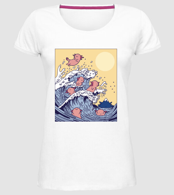 Axolotl hullám minta fehér pólón