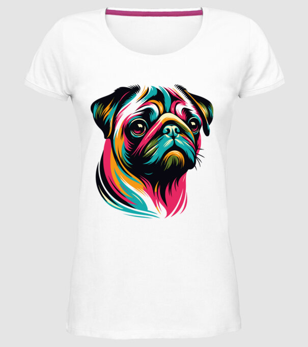 Mopsz minta fehér pólón