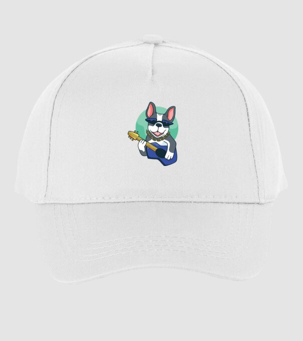 Gitáros bulldog minta fehér pólón