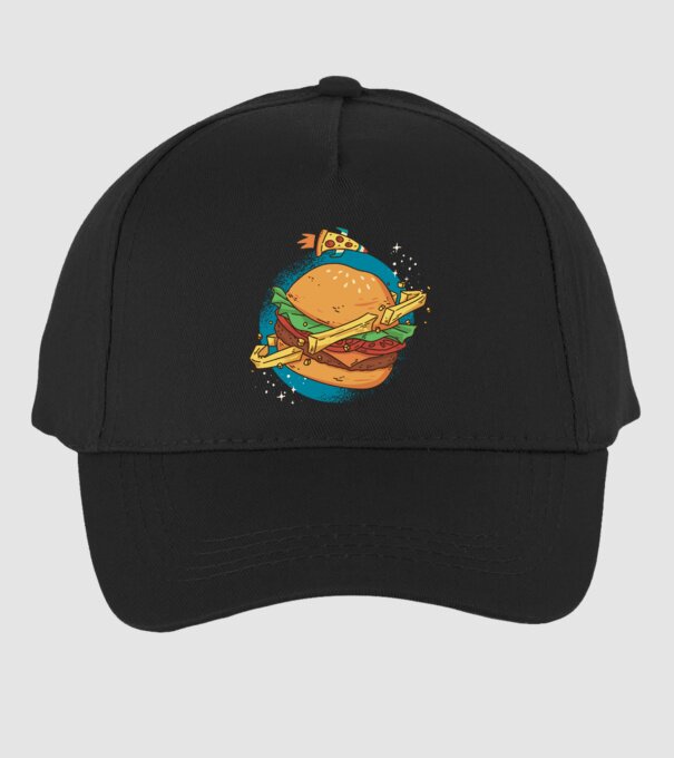 Burger bolygó minta fekete pólón