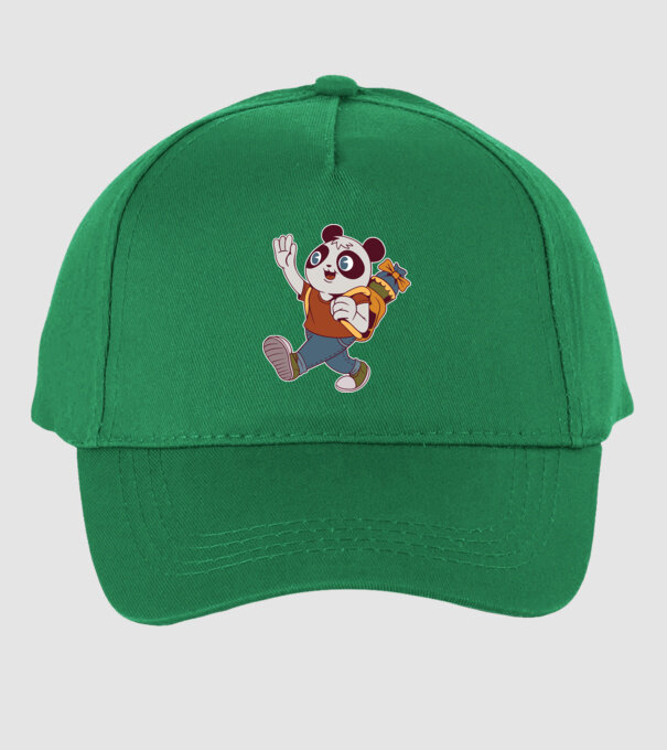 Iskolás panda minta zöld pólón
