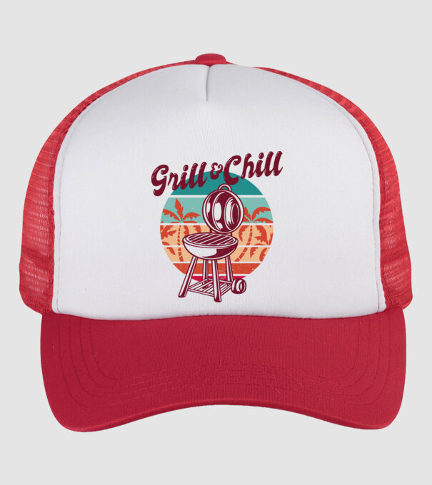 Grill and chill minta fehér/piros pólón