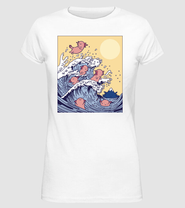 Axolotl hullám minta fehér pólón