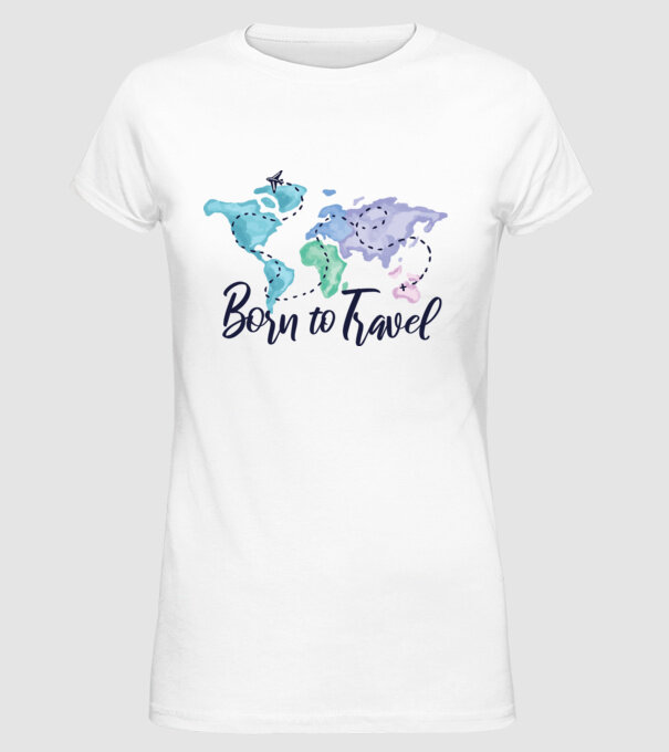 Born to travel minta fehér pólón