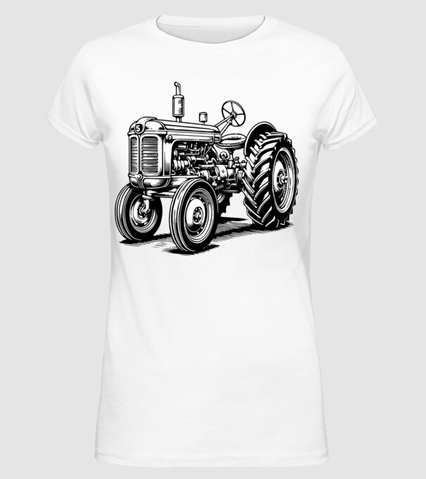 Retro traktor minta fehér pólón