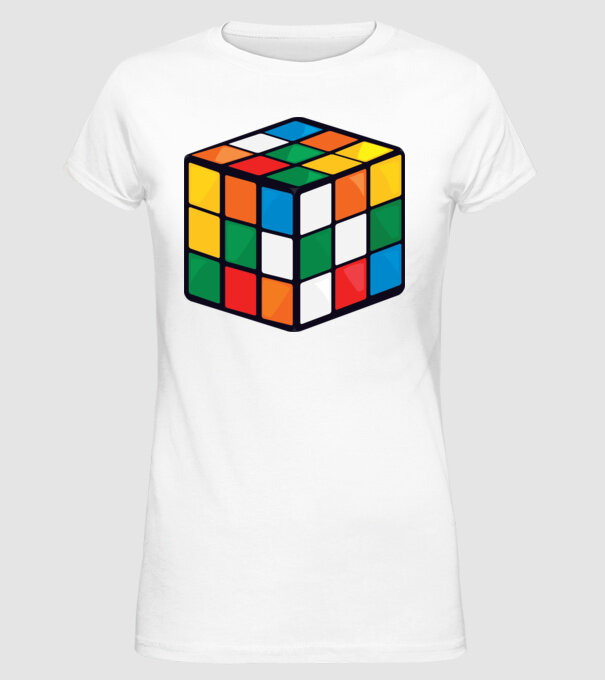 Rubik kocka minta fehér pólón