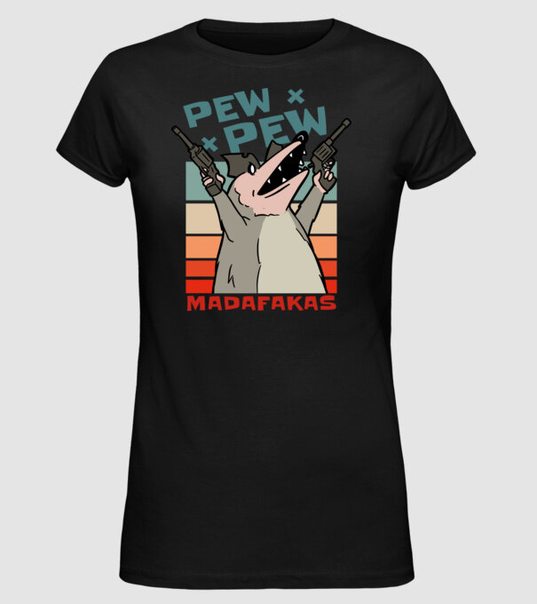 Oposszum pew pew minta fekete pólón