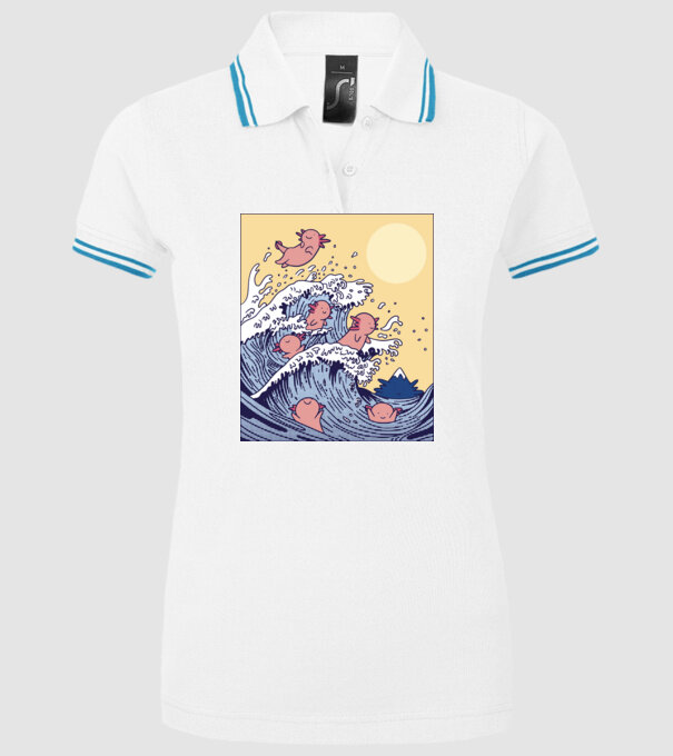 Axolotl hullám minta fehér pólón