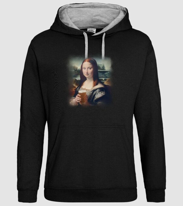 Mona Lisa sörrel minta fekete pólón