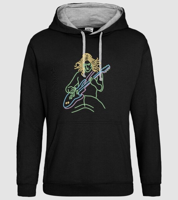 Neon gitáros minta fekete pólón