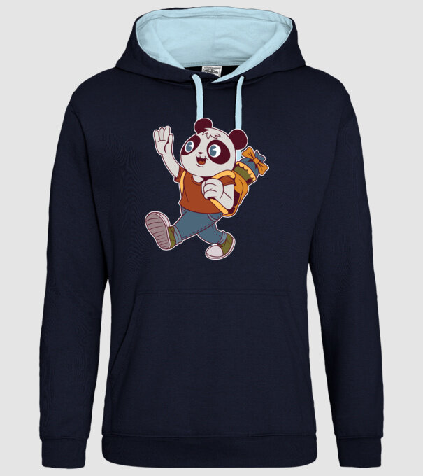 Iskolás panda minta sötétkék pólón